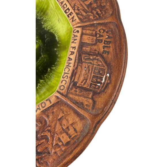 Vintage Treasure Craft Pottery Dish Bowl Ashtray Los Angeles CA Souvenir Green - Picture 8 of 11